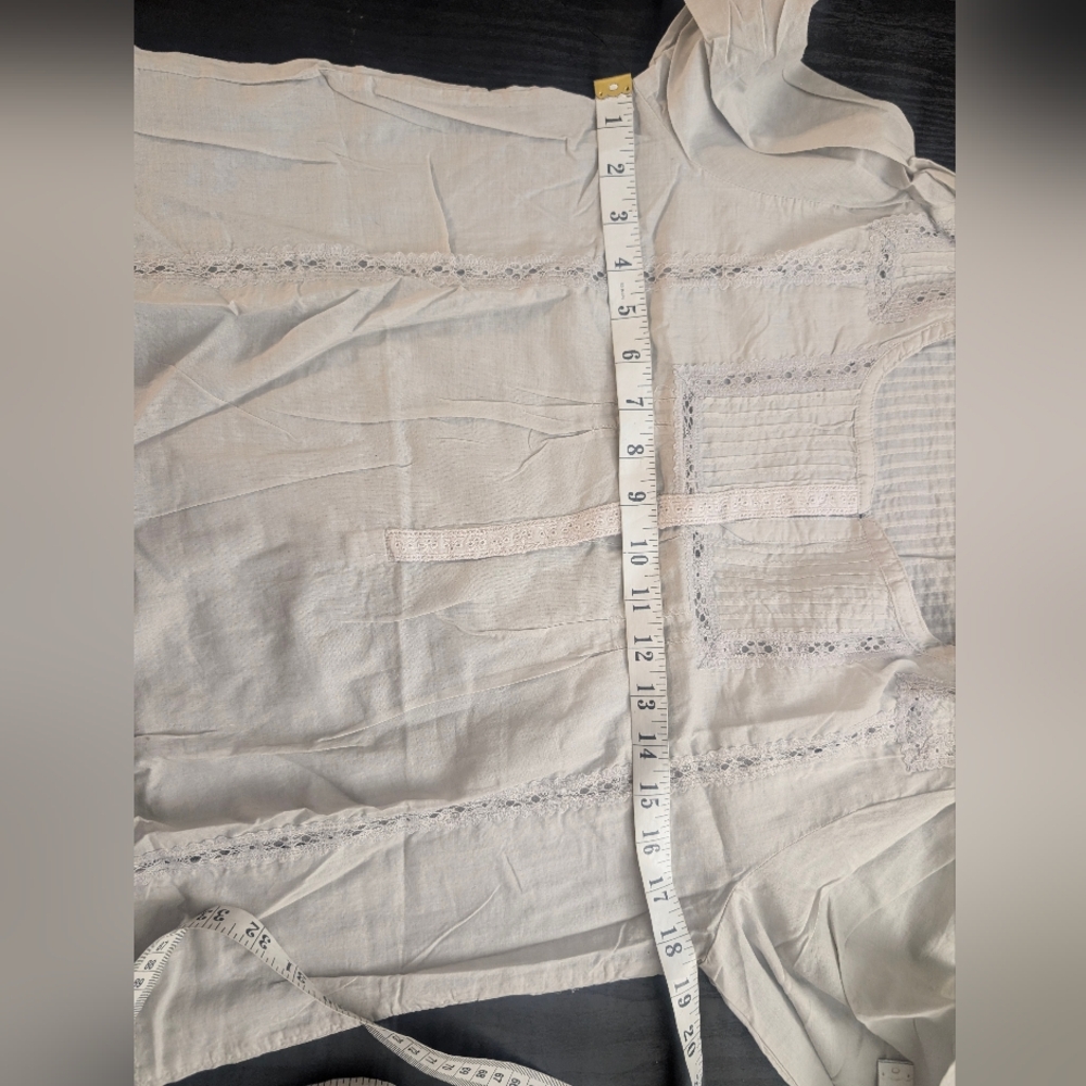 NWT Grey 100% Cotton Lace Trim Blouse 3/4 Sleeve Pin-tuck Shirt  Romantic  6-8 - Picture 14 of 16